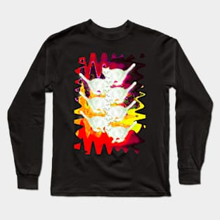 Psychedelic White Cat Funny Melty colorful background surreal collage Long Sleeve T-Shirt